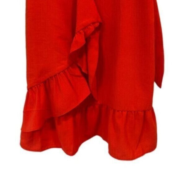 NWT E.SSUE | Women's Red Multi-Tiered Faux Wrap Ruffle Dress Size Small - Picture 5 of 11